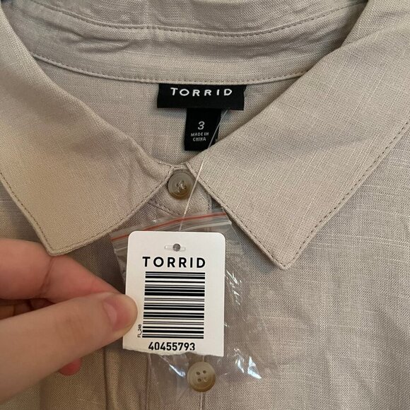 Torrid Size 3xl Linen Blend Button Font Short Sleeve Top Beige - Picture 6 of 7